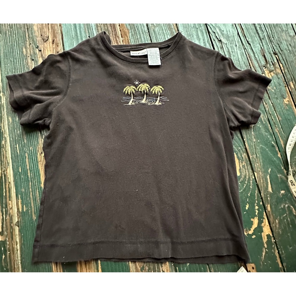 Goth White Stag Black Palm Tree Christmas Lights Embroidered T-Shirt Large